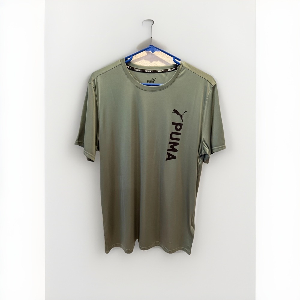 Puma DryCELL Shirt Mens Medium Green FF Poly Logo Athletic Training Tee Top
